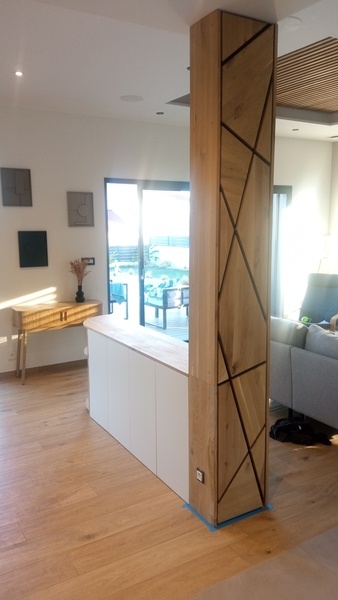 Habillage poteau + meuble rangement jeux