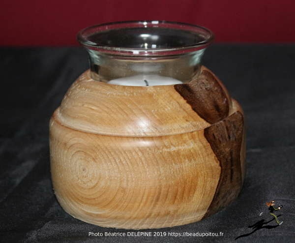 Photophore merisier et verre