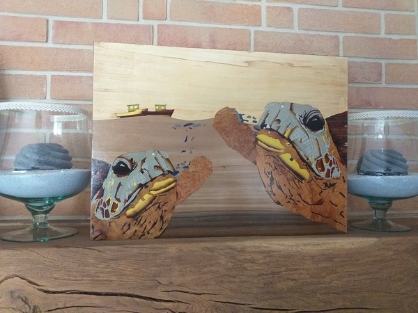 Marqueterie les deux tortues du marais